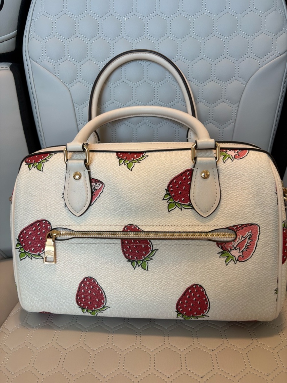 COACH Outlet Rowan Satchel in Strawberry/Chalk - Picture 4 of 16